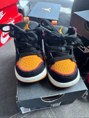 Nike Jordan Kids' 1s Mid Black & Orange High-Top Sneakers